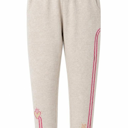 Disney Girls Beige Jogger Sweatpants 7-8 Years Dream Big Glitter Heart Trim