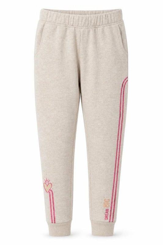 Disney Girls Beige Jogger Sweatpants 7-8 Years Dream Big Glitter Heart Trim