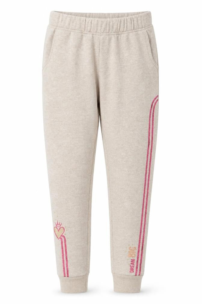 Disney Girls Beige Jogger Sweatpants 7-8 Years Dream Big Glitter Heart Trim