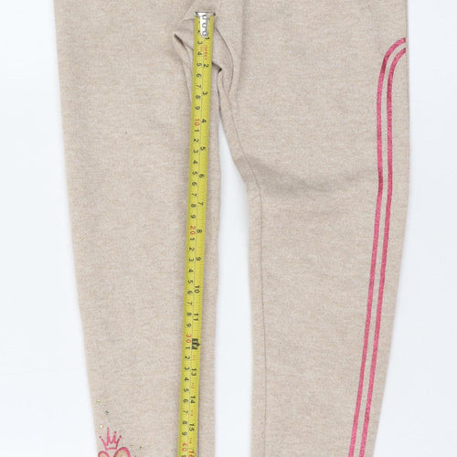 Disney Girls Beige Jogger Sweatpants 7-8 Years Dream Big Glitter Heart Trim