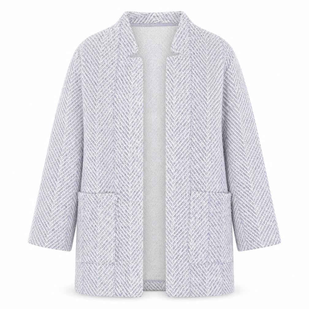 Front view of Dunnes Women’s Grey Herringbone Coatigan, size S, Classic Overcoat
