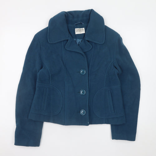 Sasha Women Blue Wool Blend Short Button Jacket Size 12