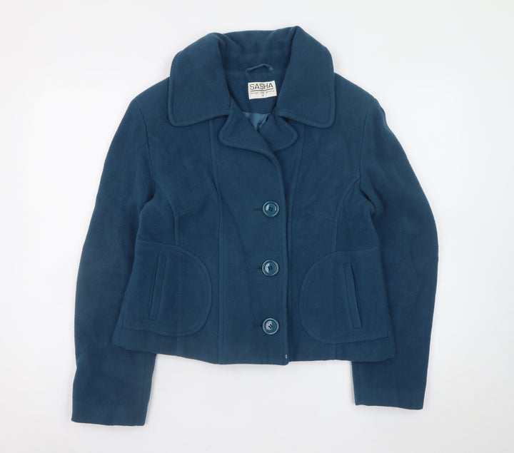 Sasha Women Blue Wool Blend Short Button Jacket Size 12