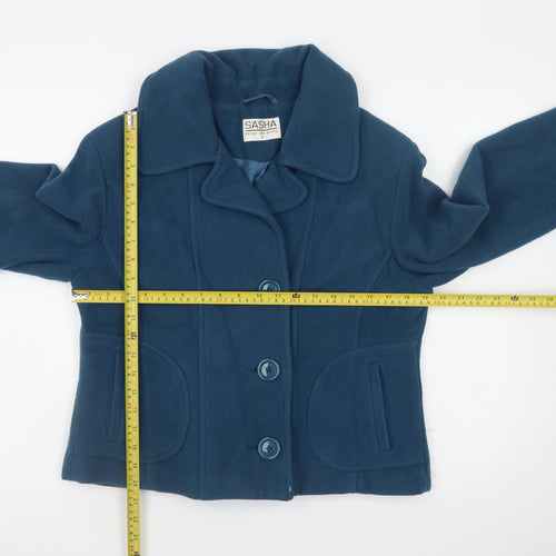 Sasha Women Blue Wool Blend Short Button Jacket Size 12