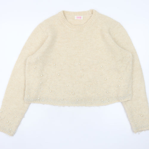 Savida Womens Beige Beaded Knit Pullover Jumper Size 16