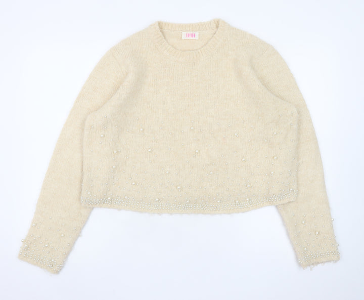 Savida Womens Beige Beaded Knit Pullover Jumper Size 16