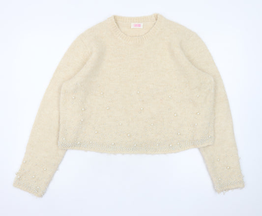 Savida Womens Beige Beaded Knit Pullover Jumper Size 16