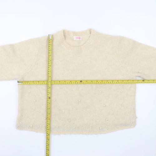 Savida Womens Beige Beaded Knit Pullover Jumper Size 16