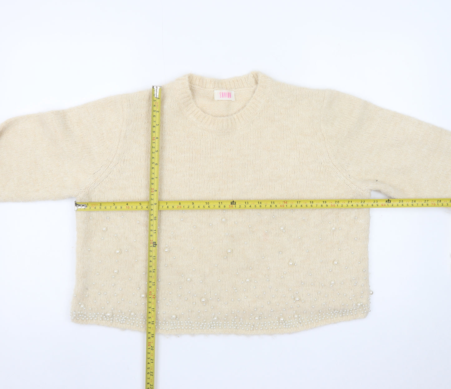 Savida Womens Beige Beaded Knit Pullover Jumper Size 16