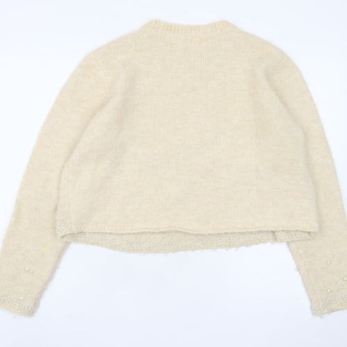 Savida Womens Beige Beaded Knit Pullover Jumper Size 16
