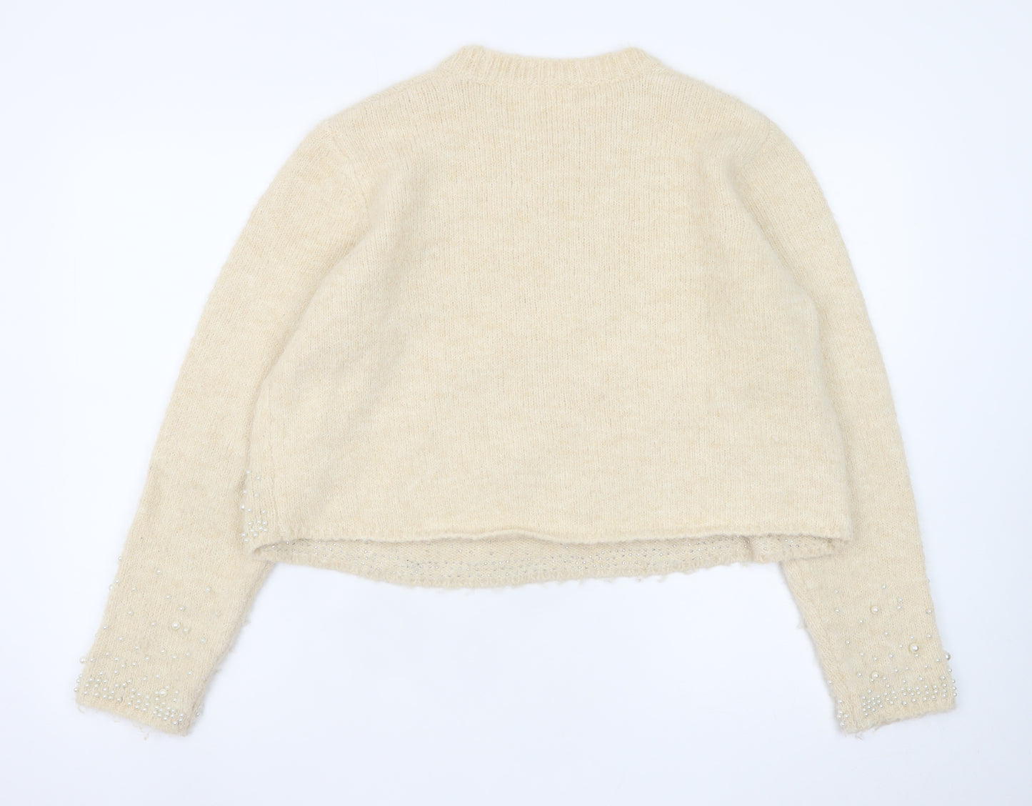 Savida Womens Beige Beaded Knit Pullover Jumper Size 16