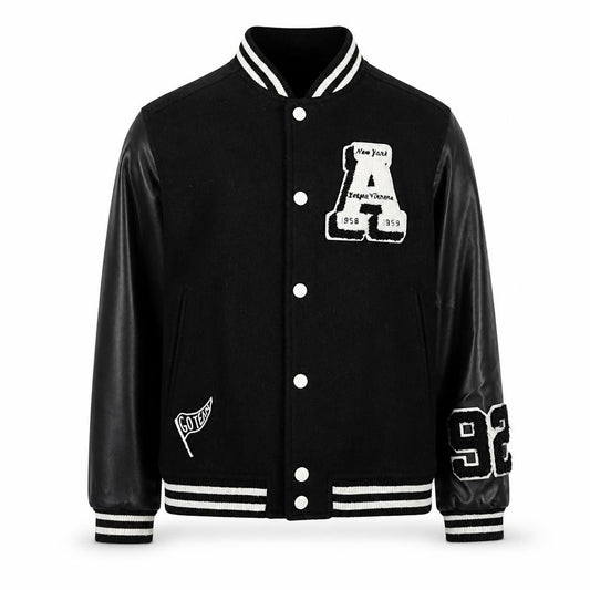H&M Boys Black Varsity Jacket 8-9 Years Polyester Button Up Lined