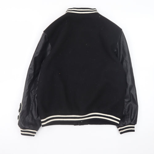 H&M Boys Black Varsity Jacket 8-9 Years Polyester Button Up Lined