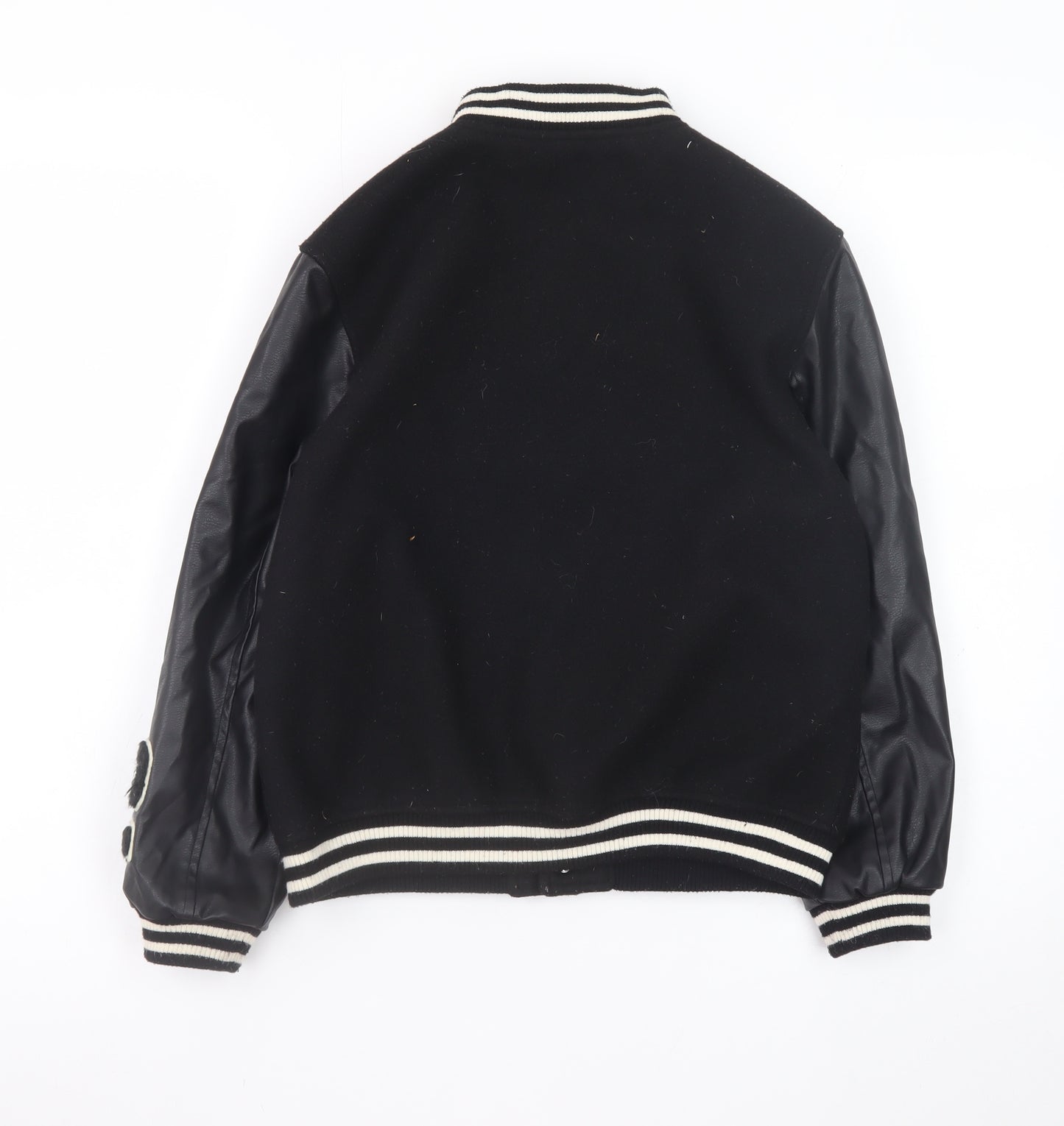 H&M Boys Black Varsity Jacket 8-9 Years Polyester Button Up Lined