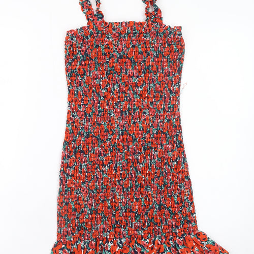 Brave Soul Women's Red Floral Bodycon Ruffle Mini Dress XS