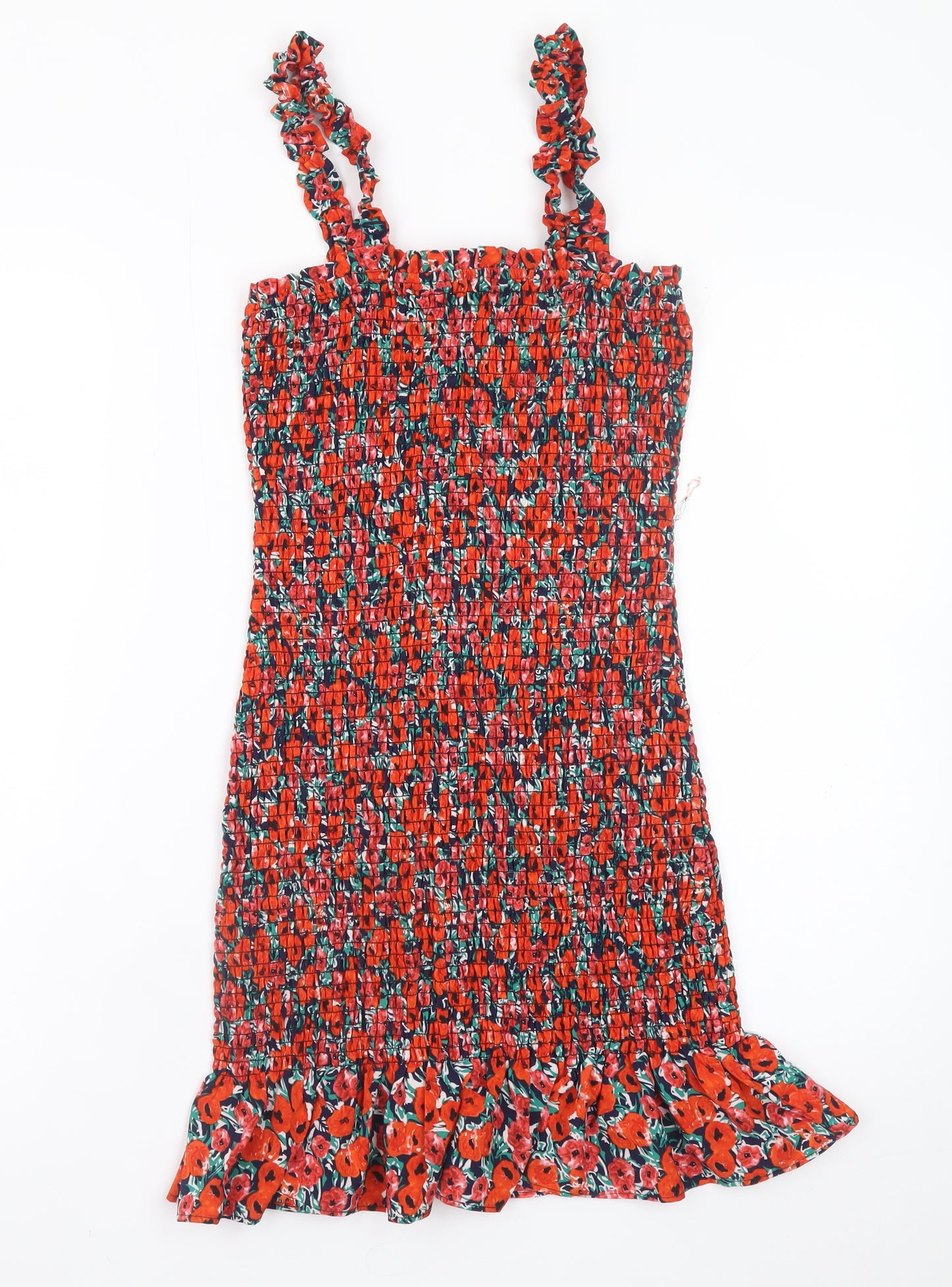 Brave Soul Women's Red Floral Bodycon Ruffle Mini Dress XS
