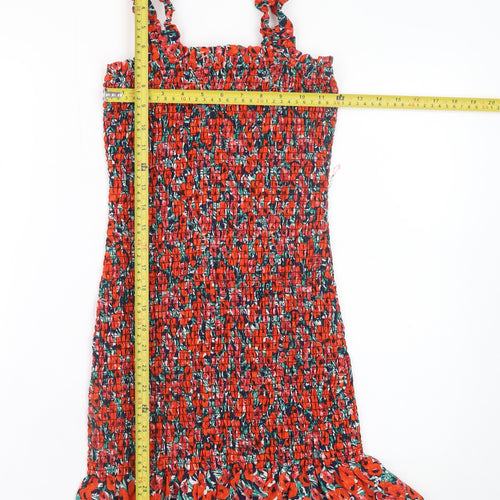 Brave Soul Women's Red Floral Bodycon Ruffle Mini Dress XS