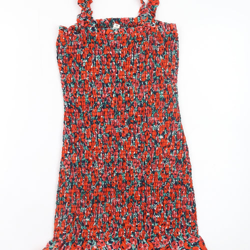 Brave Soul Women's Red Floral Bodycon Ruffle Mini Dress XS