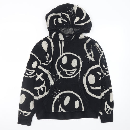 Next Girls Black Smiley Hooded Cotton Jumper 11 Years