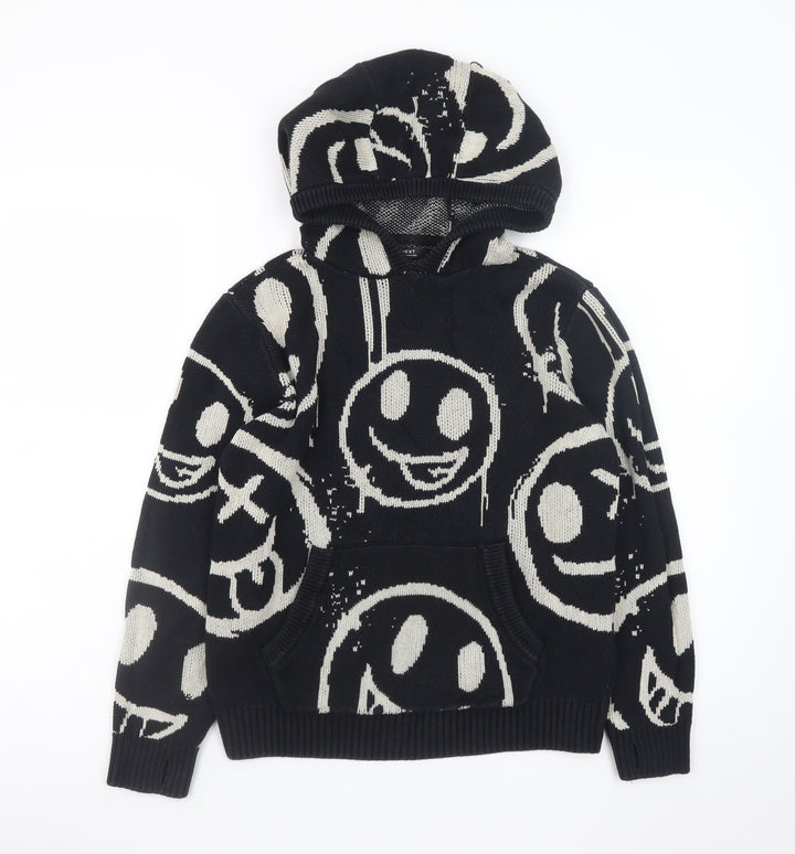 Next Girls Black Smiley Hooded Cotton Jumper 11 Years