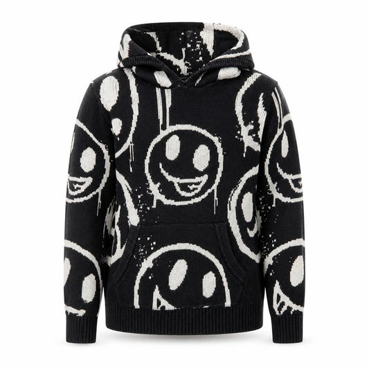 Front view of Next girls’ black smiley hooded cotton jumper 11 years