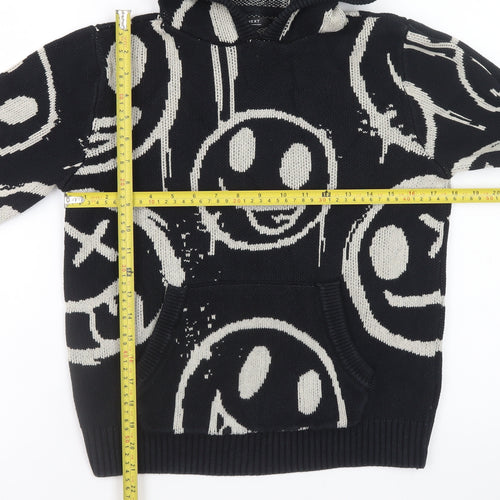 Next Girls Black Smiley Hooded Cotton Jumper 11 Years