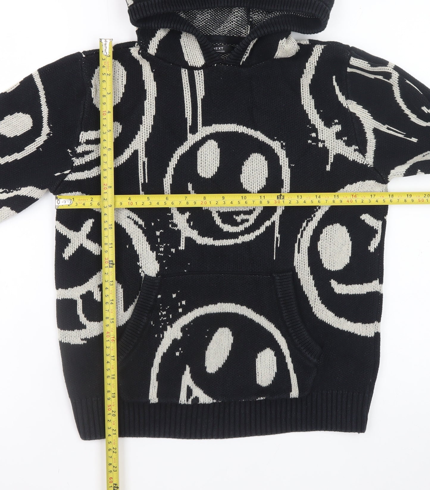 Next Girls Black Smiley Hooded Cotton Jumper 11 Years