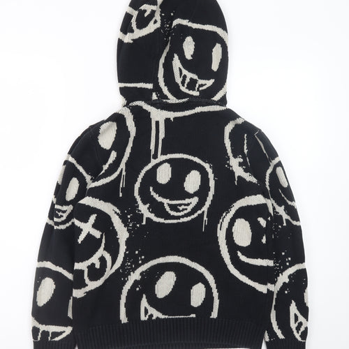 Next Girls Black Smiley Hooded Cotton Jumper 11 Years