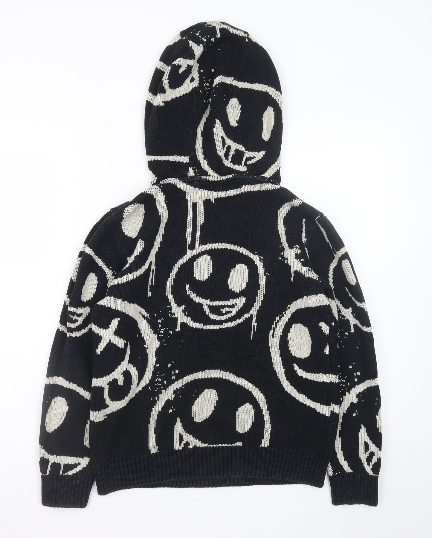 Next Girls Black Smiley Hooded Cotton Jumper 11 Years