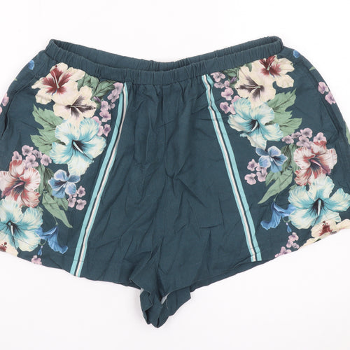Next Women’s Blue Floral Pull-On Shorts Linen Viscose UK 14P