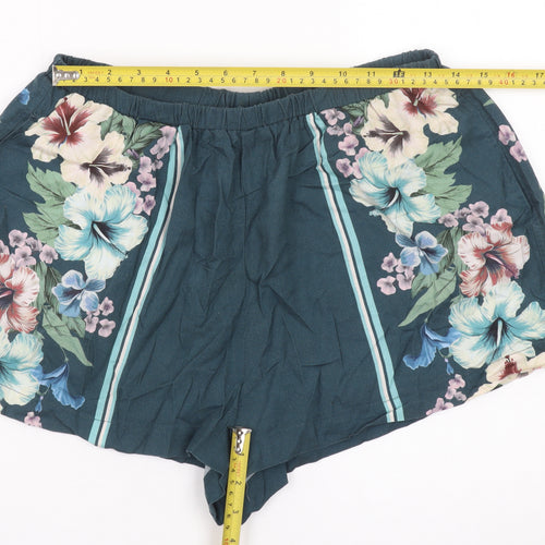 Next Women’s Blue Floral Pull-On Shorts Linen Viscose UK 14P