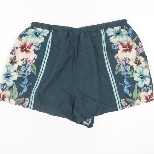 Next Women’s Blue Floral Pull-On Shorts Linen Viscose UK 14P