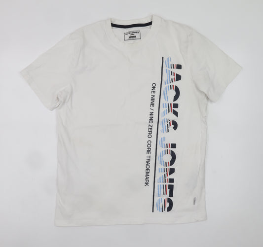 Jack & Jones Men's White Large Graphic Print Regular Fit T-Shirt