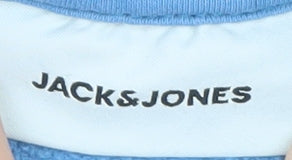 Jack & Jones Mens Blue Pullover Hoodie L Graphic Print Casual Sweatshirt