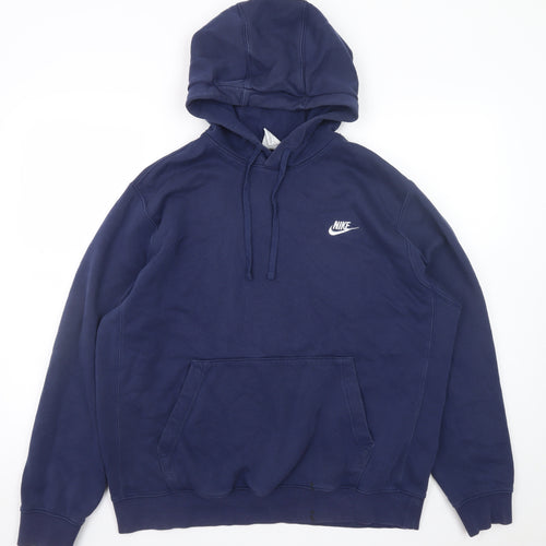 Nike Men's Blue Pullover Hoodie L Fleece Logo Sportswear
