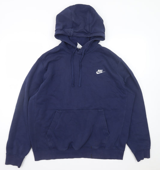 Nike Men's Blue Pullover Hoodie L Fleece Logo Sportswear