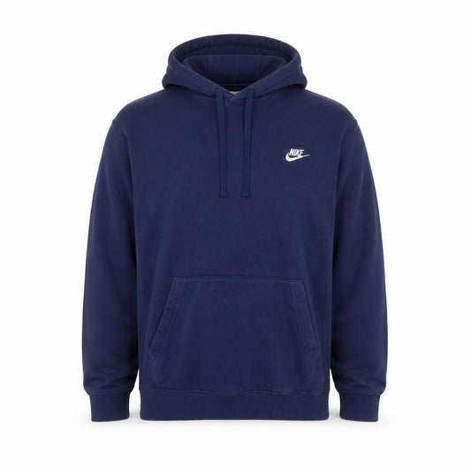 Front view of Nike Men's Blue Pullover Hoodie L Fleece Logo Sportswear