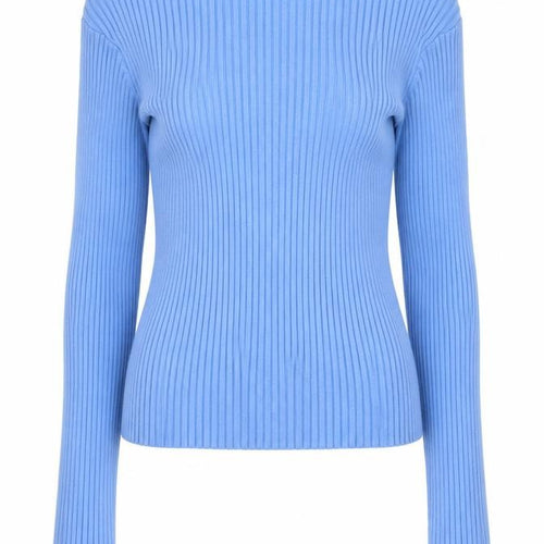 H&M Womens Blue Boat Neck Ribbed Knit Slim Fit Pullover Jumper Size 12