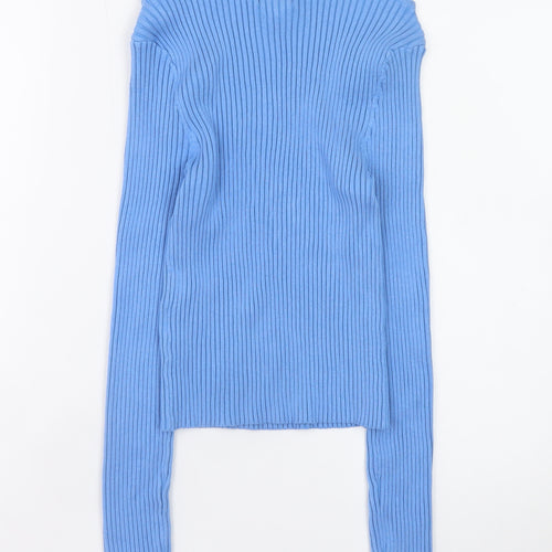 H&M Womens Blue Boat Neck Ribbed Knit Slim Fit Pullover Jumper Size 12