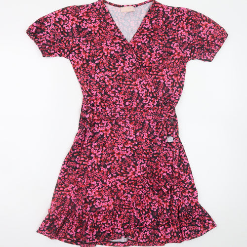 Lipsy Girls Multicoloured Floral Wrap Dress 11-12 Years Short Sleeve