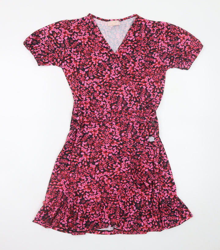 Lipsy Girls Multicoloured Floral Wrap Dress 11-12 Years Short Sleeve