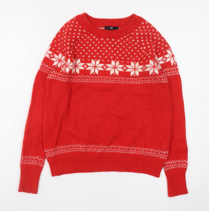 H&M Women Red Fair Isle Alpaca Blend Winter Jumper XS