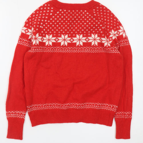 H&M Women Red Fair Isle Alpaca Blend Winter Jumper XS
