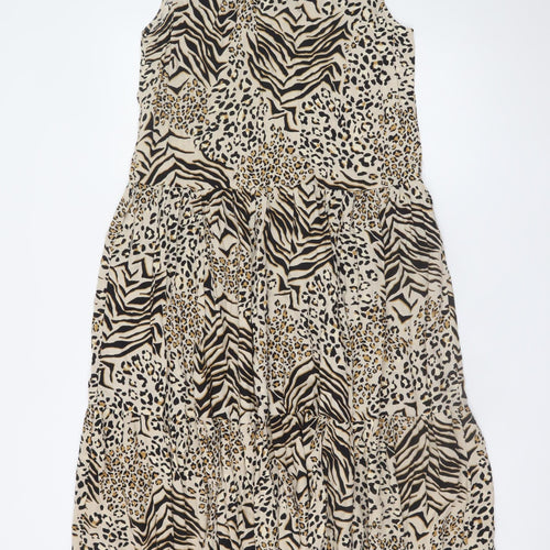 New Look Women Beige Animal Print Midi A-Line Sleeveless Dress Size 12