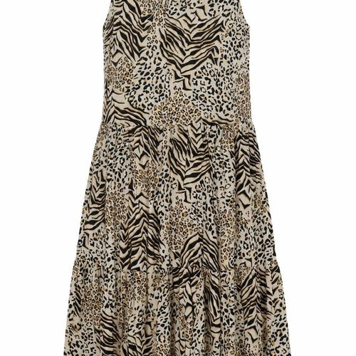 New Look Women Beige Animal Print Midi A-Line Sleeveless Dress Size 12