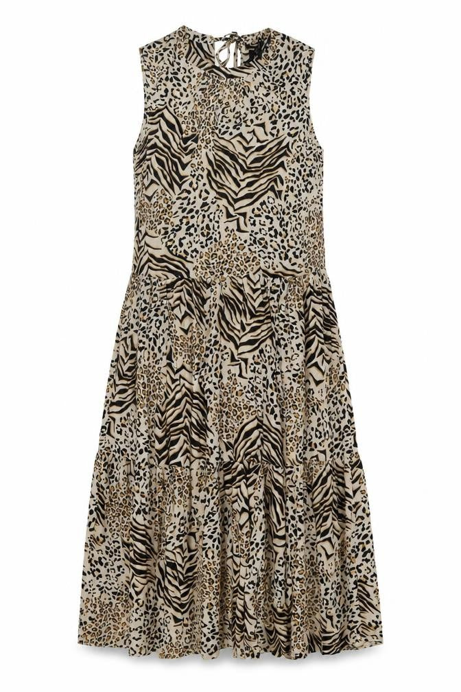 New Look Women Beige Animal Print Midi A-Line Sleeveless Dress Size 12