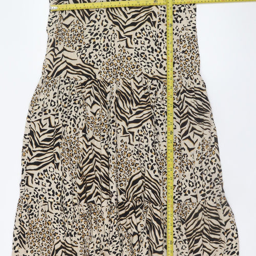 New Look Women Beige Animal Print Midi A-Line Sleeveless Dress Size 12
