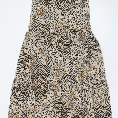 New Look Women Beige Animal Print Midi A-Line Sleeveless Dress Size 12