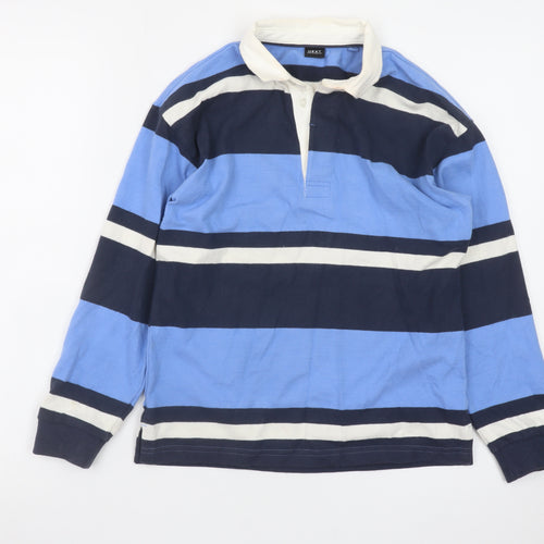 Next Boys Blue Striped Long Sleeve Rugby Polo Shirt 9 Years 100% Cotton