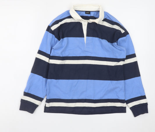 Next Boys Blue Striped Long Sleeve Rugby Polo Shirt 9 Years 100% Cotton